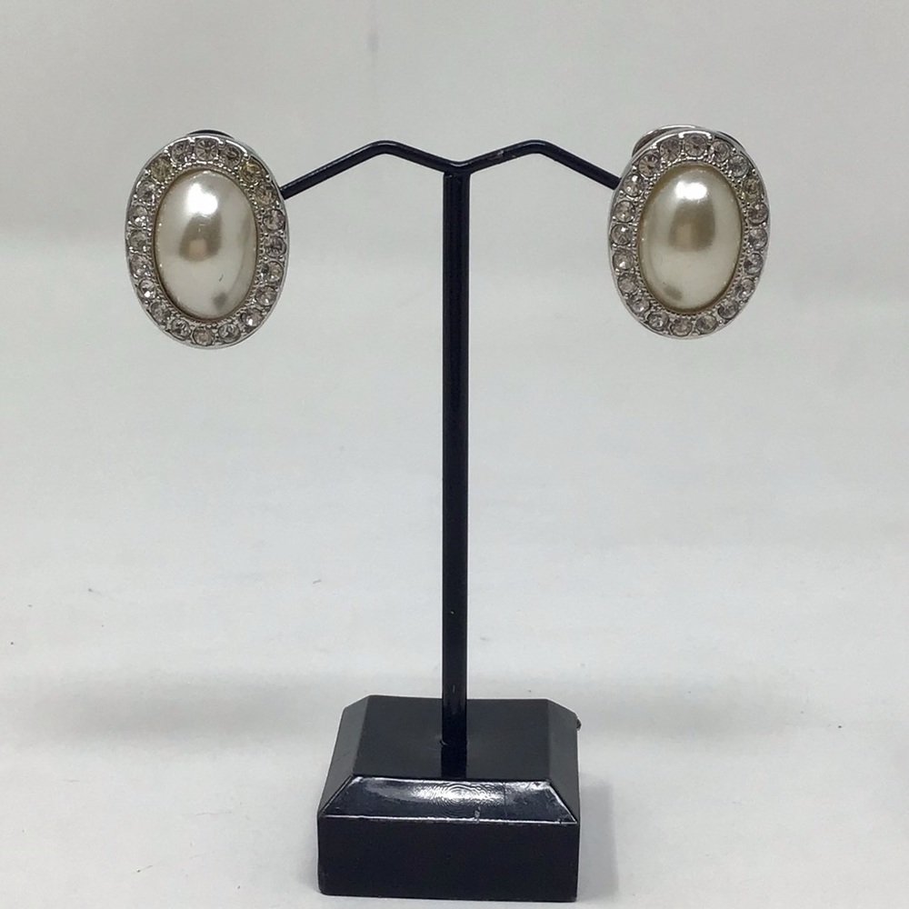Kenneth Jay Lane Vintage Faux Pearl Rhinestone Earrings